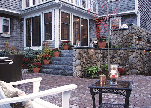 natural stone veneer on a wall and steps