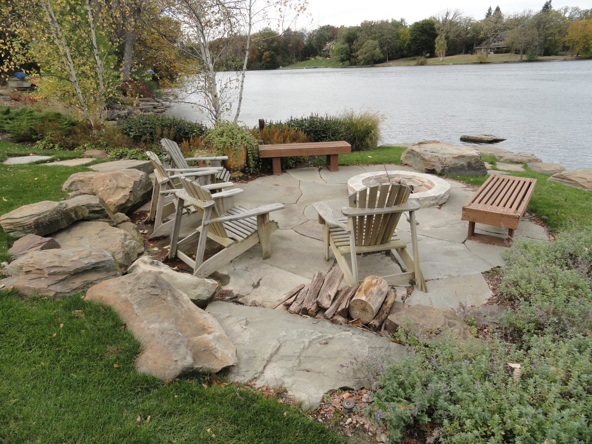 stone patio and firepit