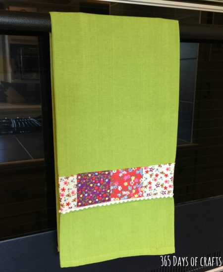 fabric scrap tea towel on rail