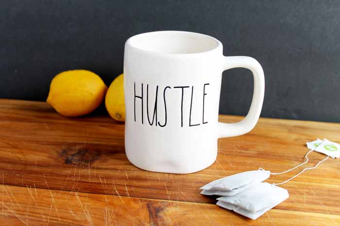 hustle rae dunn coffee mug