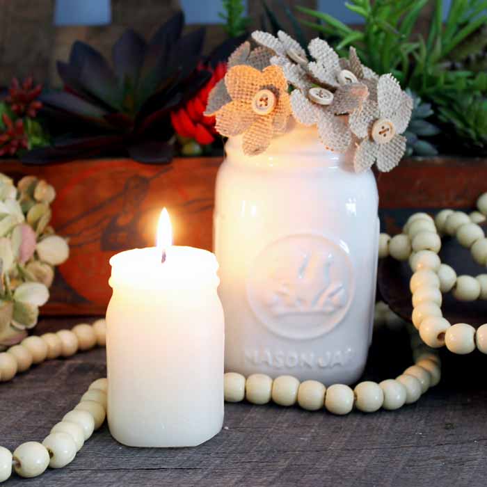 mason jar shaped candle on display