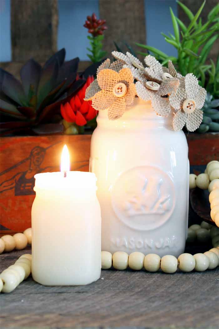 mason jar shaped candle on display