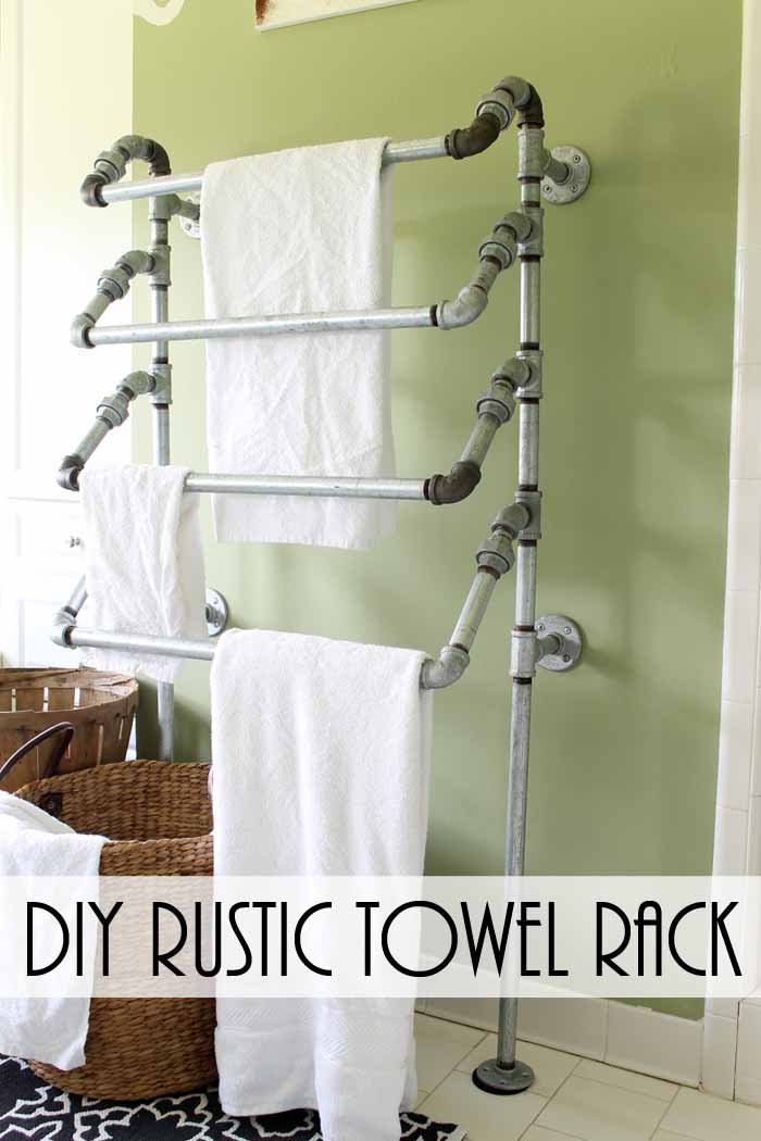 This rustic towel rack is easy to make yourself with pipes!