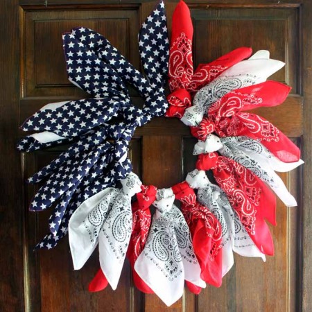 Make this patriotic wreath from bandannas and just one other supply! Make in 15 minutes or less!