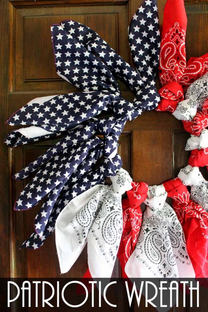 Make this patriotic wreath from bandannas and just one other supply! Make in 15 minutes or less!