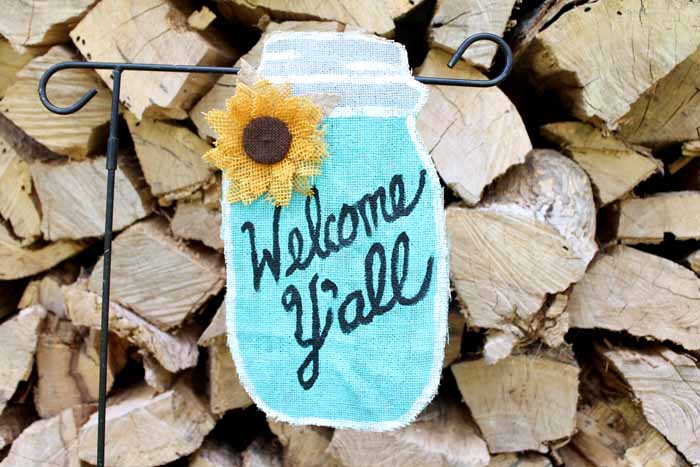 blue mason jar shaped garden flag