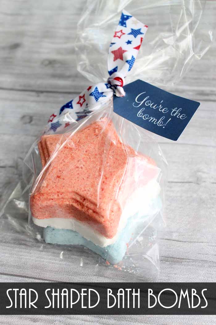 Star-shaped patriotic bath bomb recipe pin image