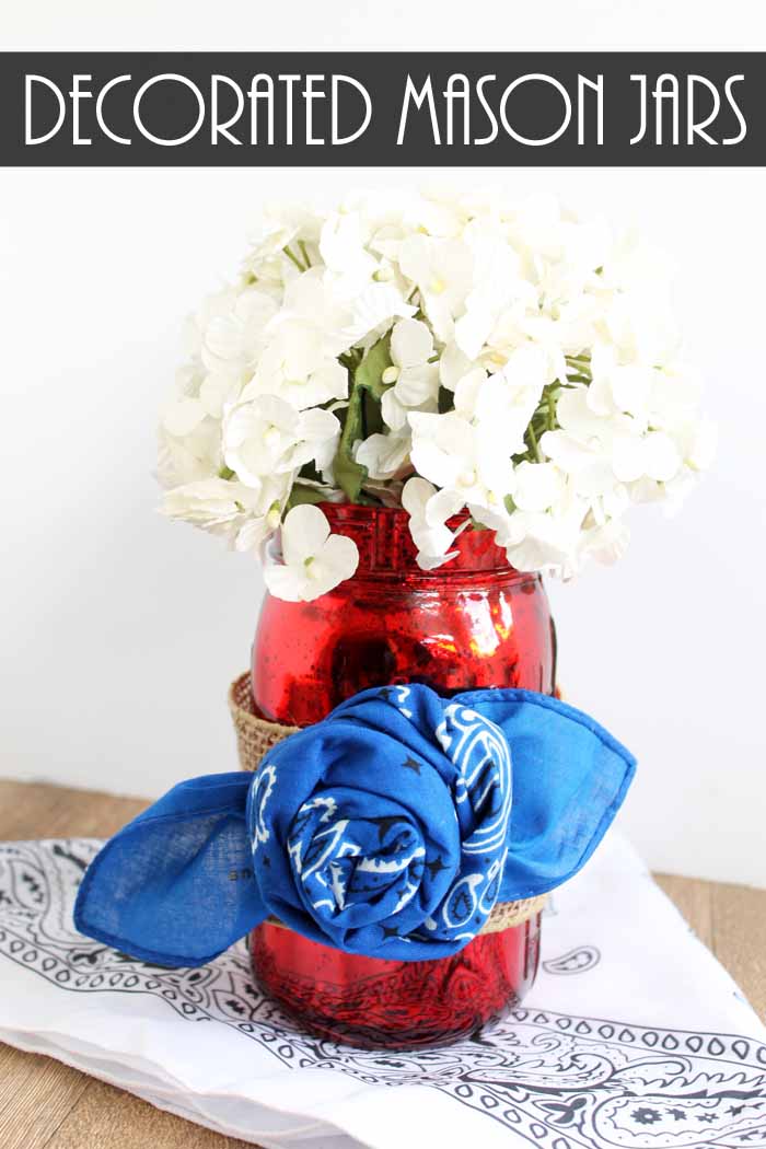 Make decorated mason jars for summer with these bandanna rosettes! A quick and easy craft idea!