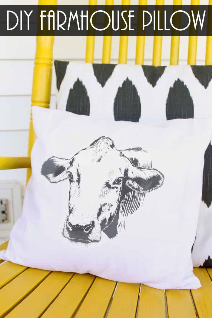Make this farmhouse pillow for your home in a few simple steps! You will love the cow silhouette!