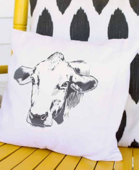 Make this farmhouse pillow for your home in a few simple steps! You will love the cow silhouette!