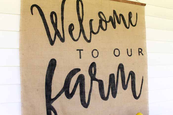welcome to the farm burlap wall hanging 