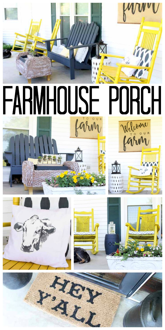 Vintage farmhouse decor on the porch! I love this colorful and rustic porch decor!
