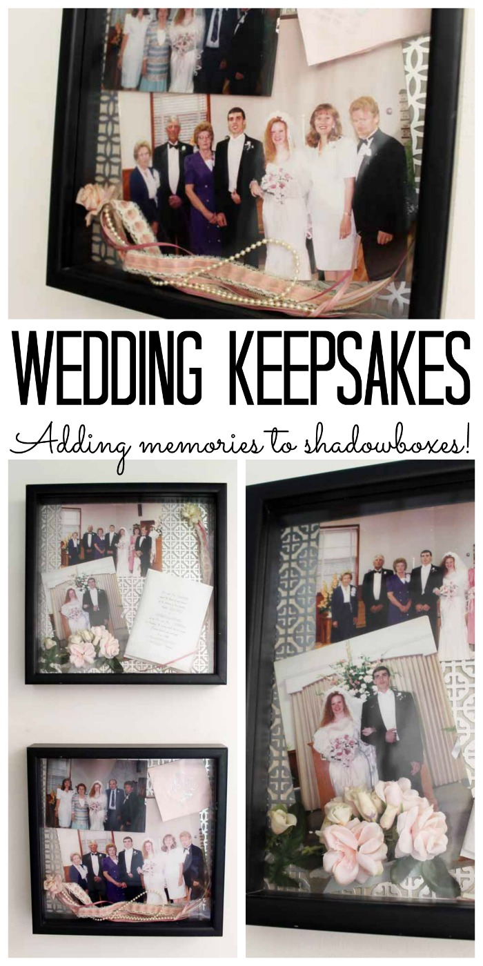 Wedding keepsakes - adding memories to shadowboxes pin.