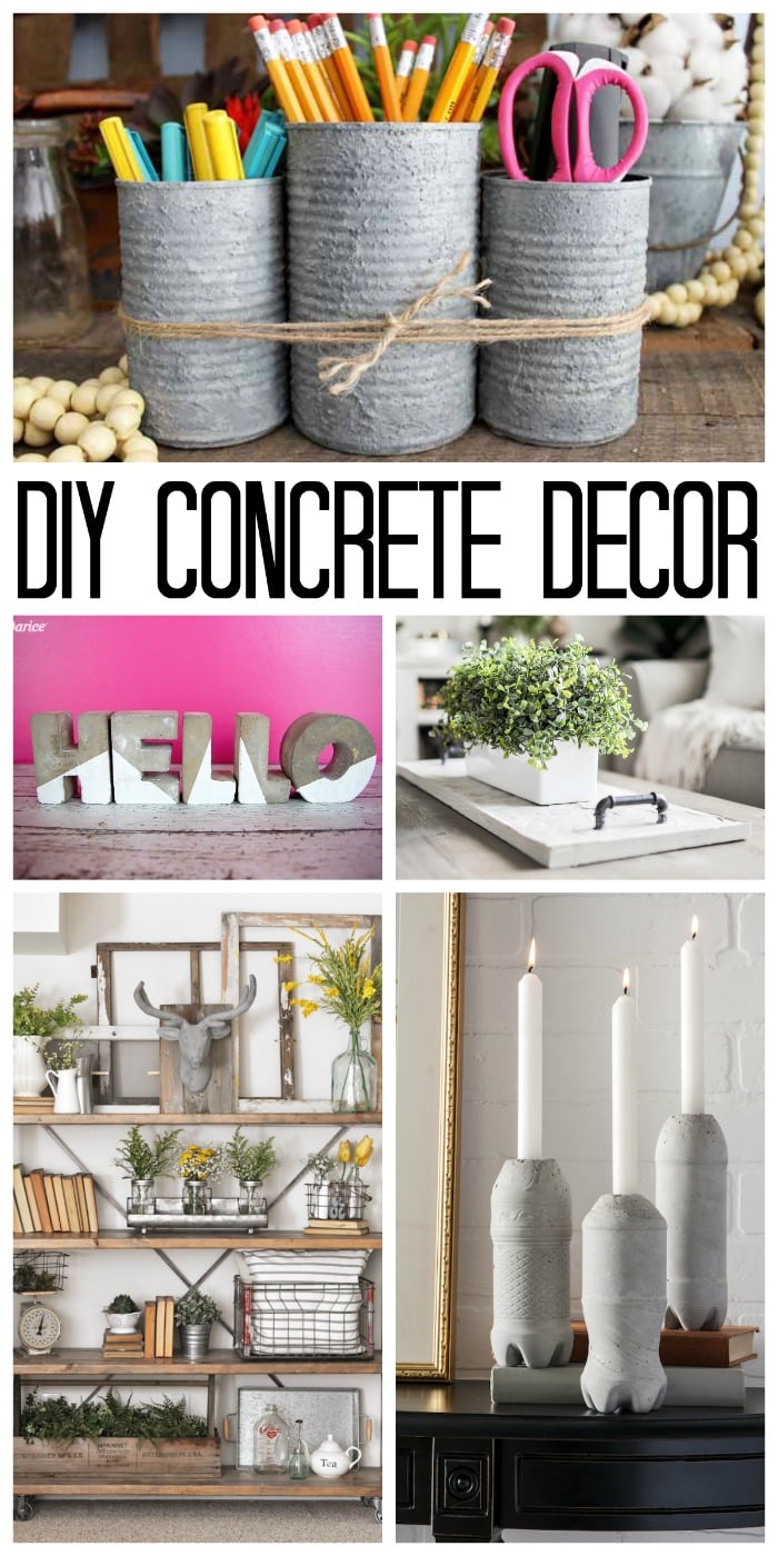 collage of diy concrete decor with text overlay