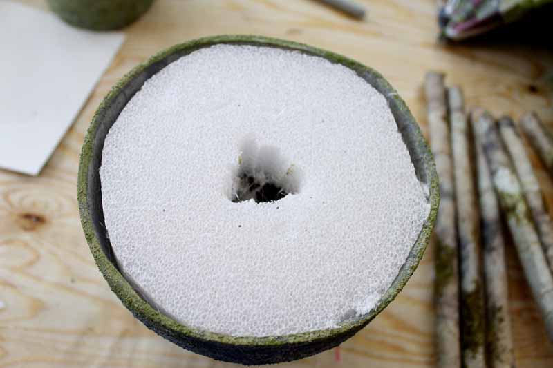 planter filled with white styrofoam