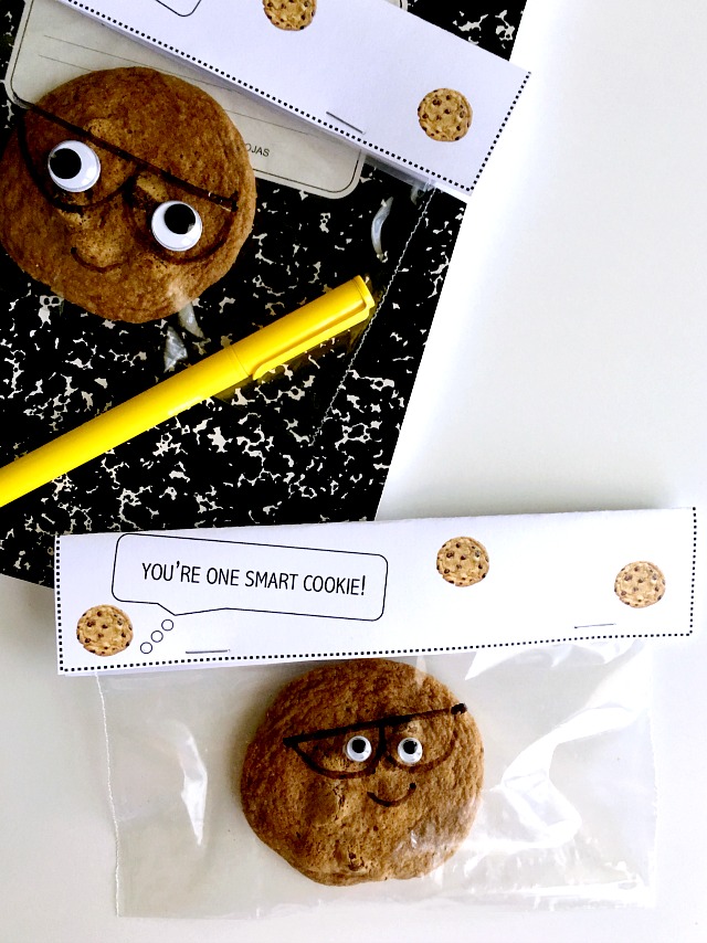 cookie treat with glasses on marbled notebook on white backdrop