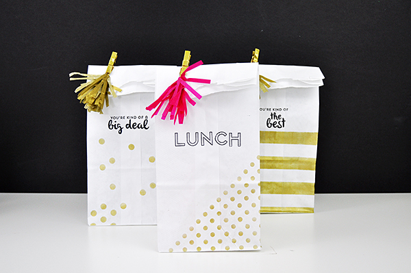 customized paper lunch bags with white and gold colors