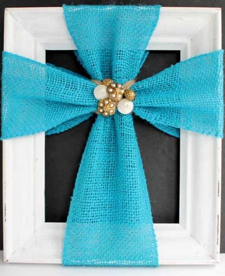 Make this cross decor with burlap ribbon. A quick and easy home decor project!