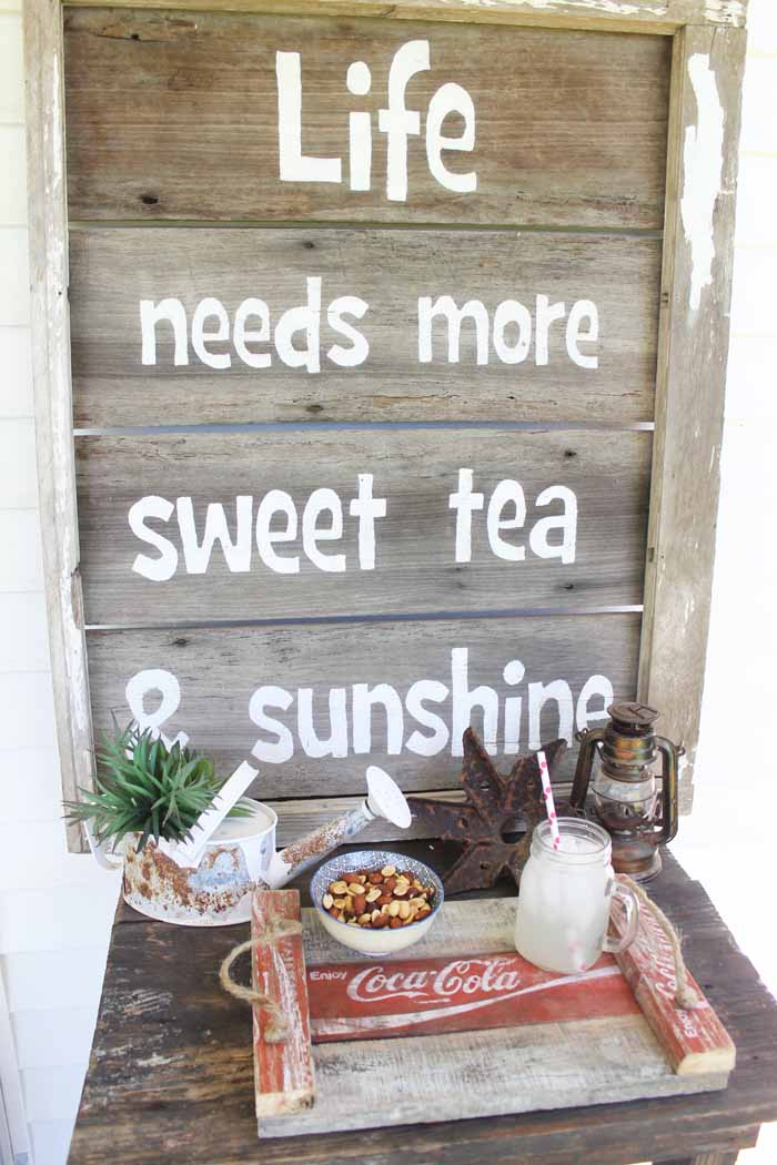 needs more sweet tea & sunshine wooden sign backdrop