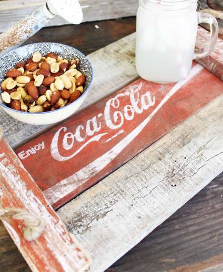 side view of a diy farmhouse coca cola tray