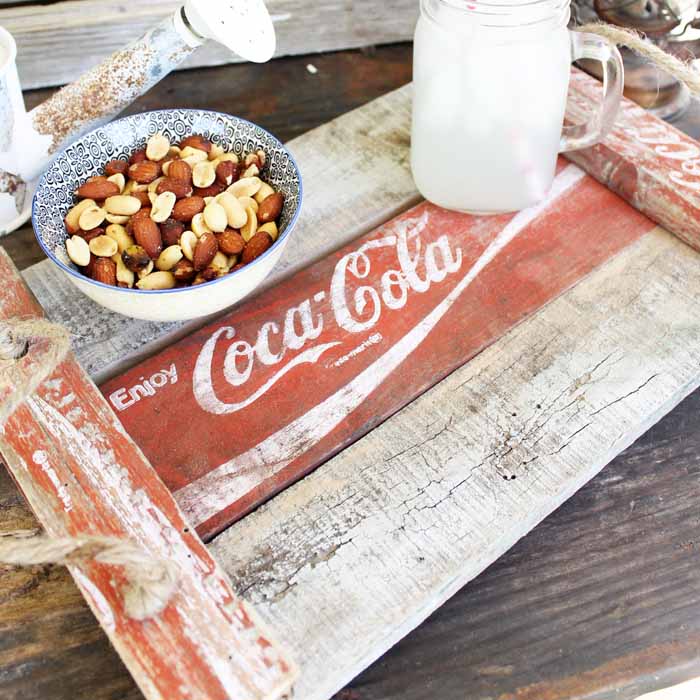 side view of a diy farmhouse coca cola tray