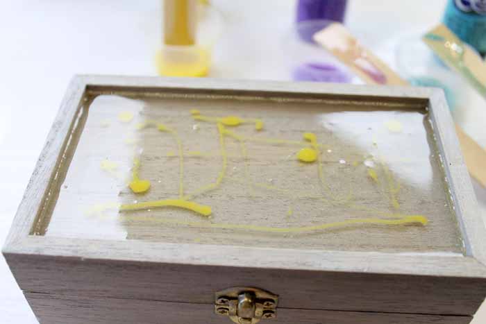 adding yellow to the top of a wooden jewelry box
