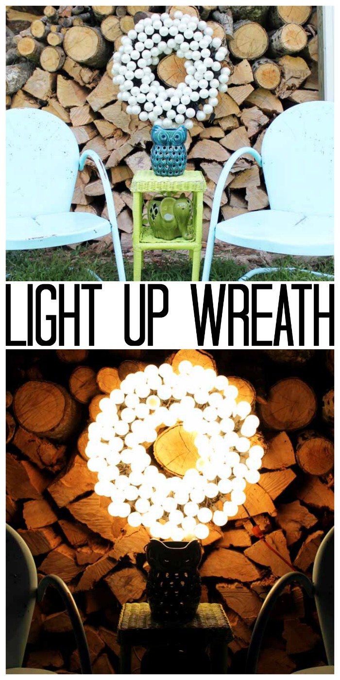 light up wreath collage with text overlay