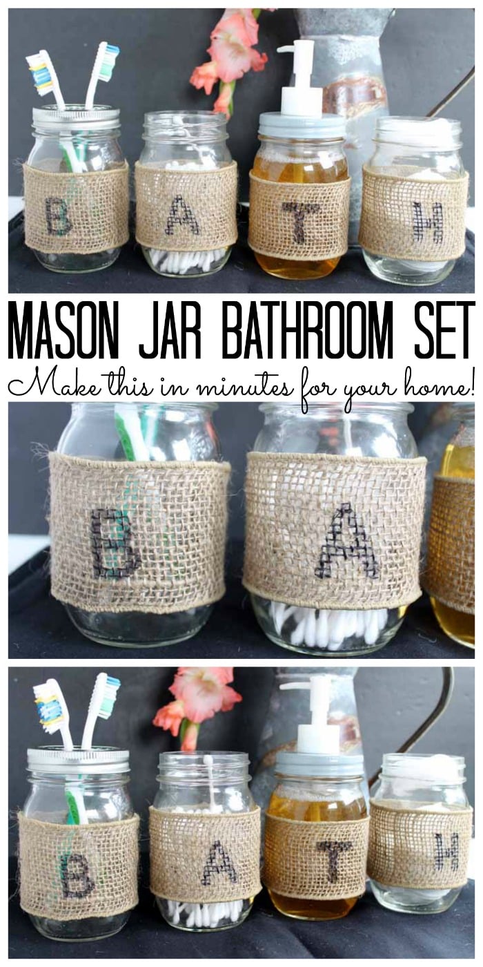 Mason jar bathroom set Pinterest image 