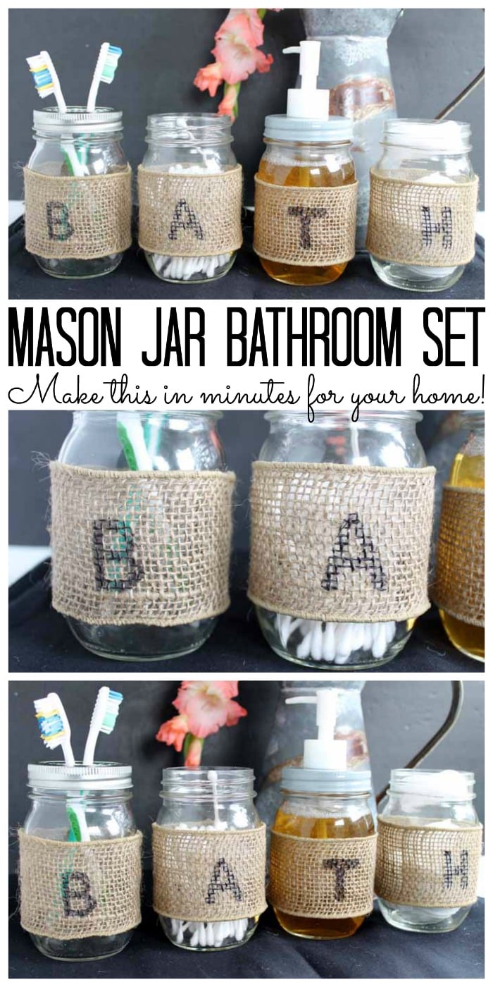 Mason jar bathroom set Pinterest image