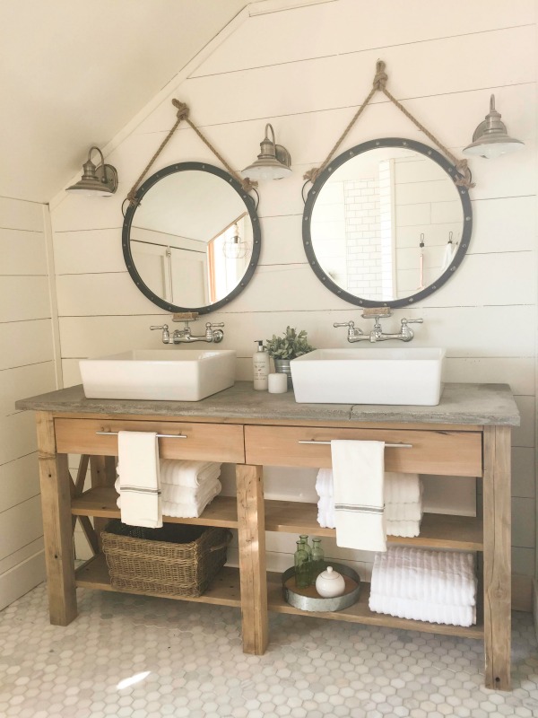 A shiplap wall in your bathroom is easy rustic bathroom decor that you can DIY