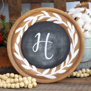 Farmhouse chalkboard with wooden and painted accents with wooden beads