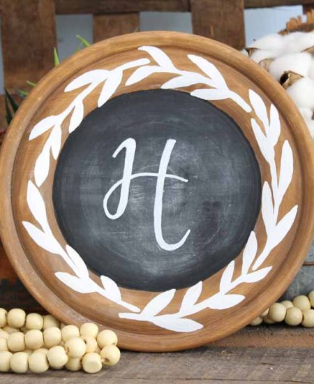 Farmhouse chalkboard with wooden and painted accents with wooden beads