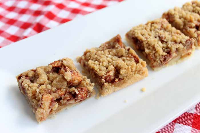 apple bars lined on a white plate