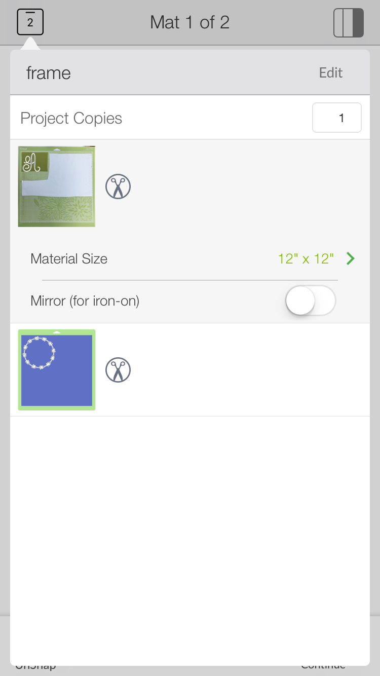 Graphical user interface for Cricut Design Space mobile app