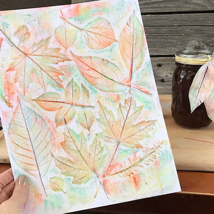 DIY fall leaf rubbing art