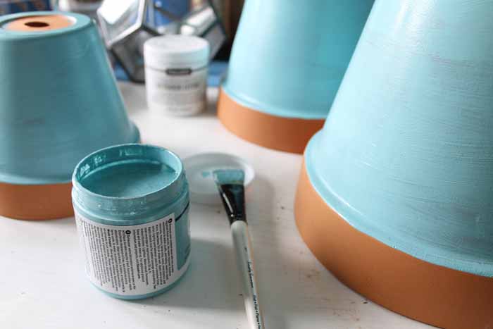 terra cotta pots painted blue