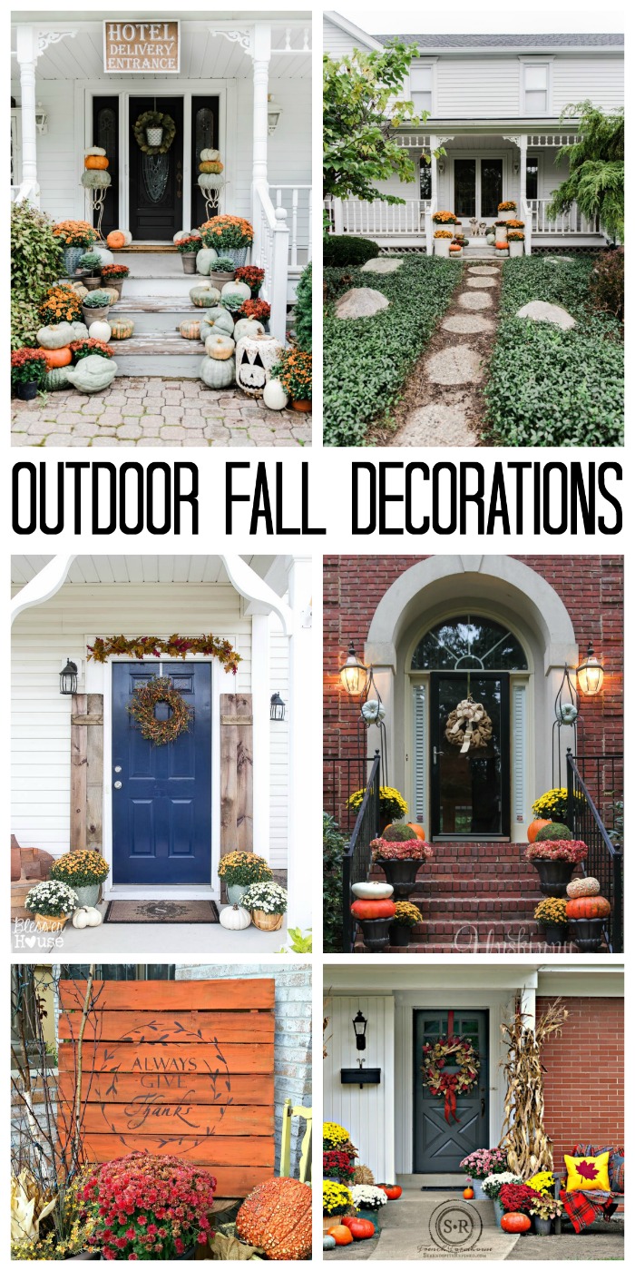 Collage of Fall Front Porch decorations with text overlay