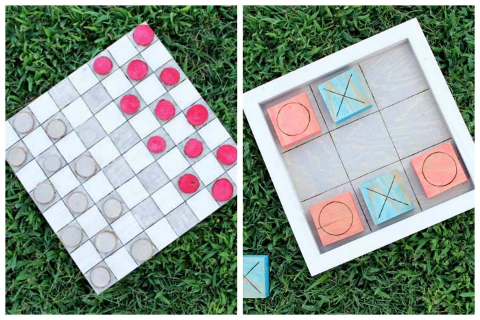 Outdoor yard games: Make a reversible game board for checkers and tic tac toe on the grass!