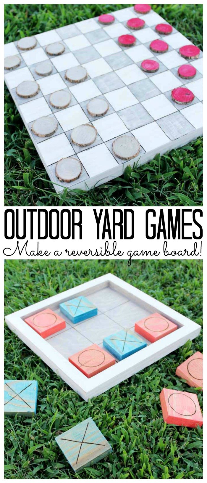 Outdoor yard games: Make a reversible game board for checkers and tic tac toe on the grass!