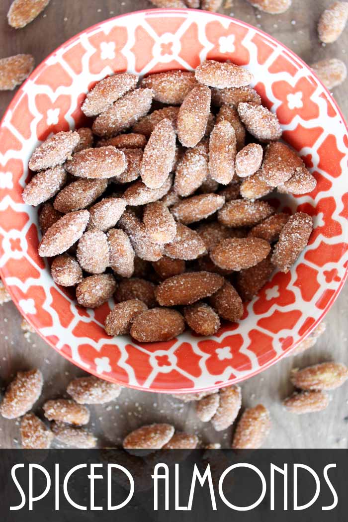 orange bowl with pumpkin pie spiced almonds