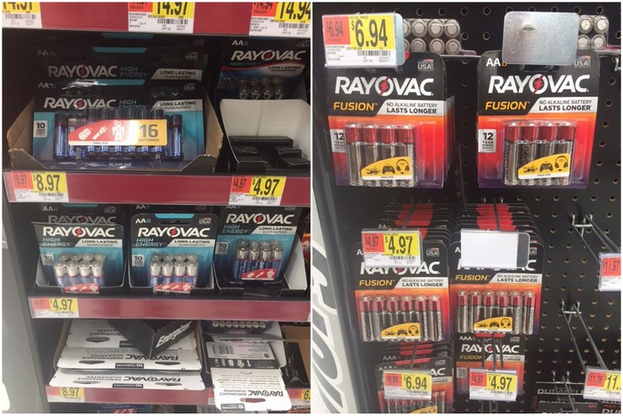 dispay of Rayovac batteries