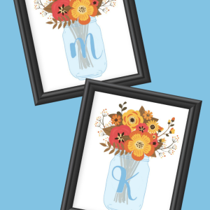 Fall Mason Jar Initial Printable Art by Yesterday on Tuesday
