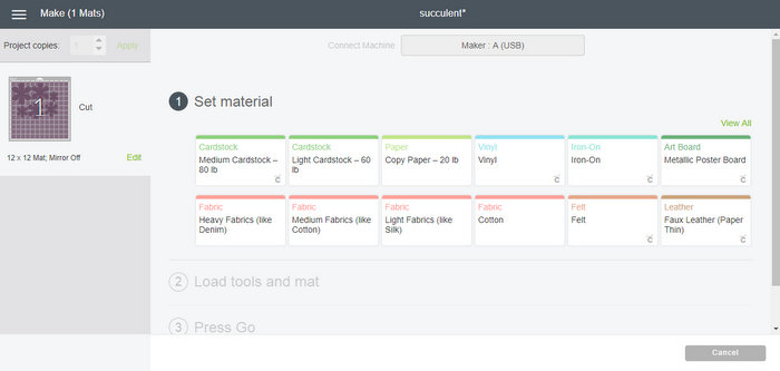 Cricut Createspace Dashboard