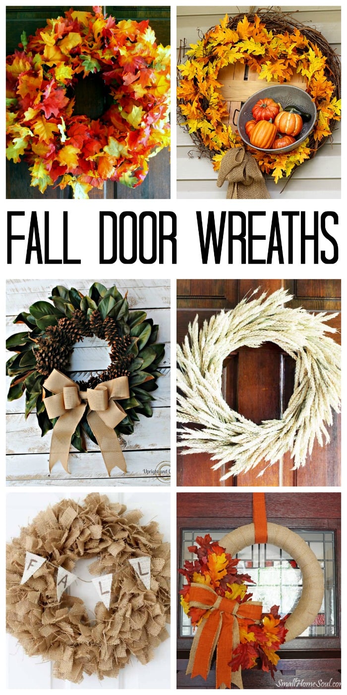 collage of pictures of fall door wreaths