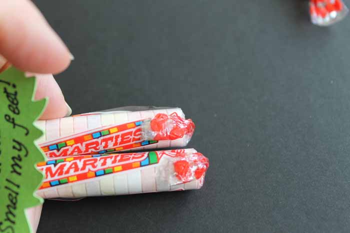 using glue dots on candy pieces