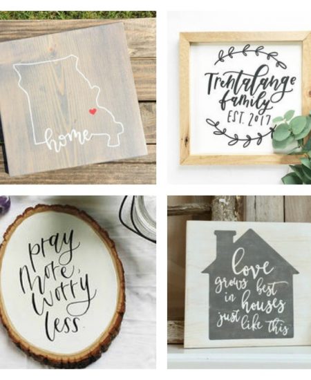 collage of farmhouse lettered signs that look hand lettered