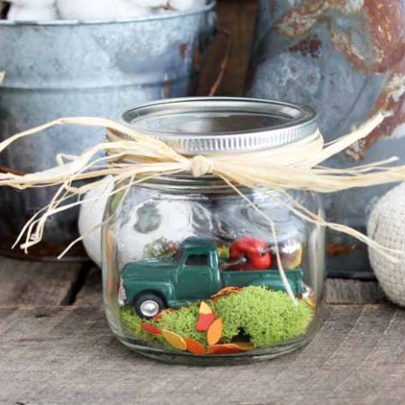 mason jar with green truck