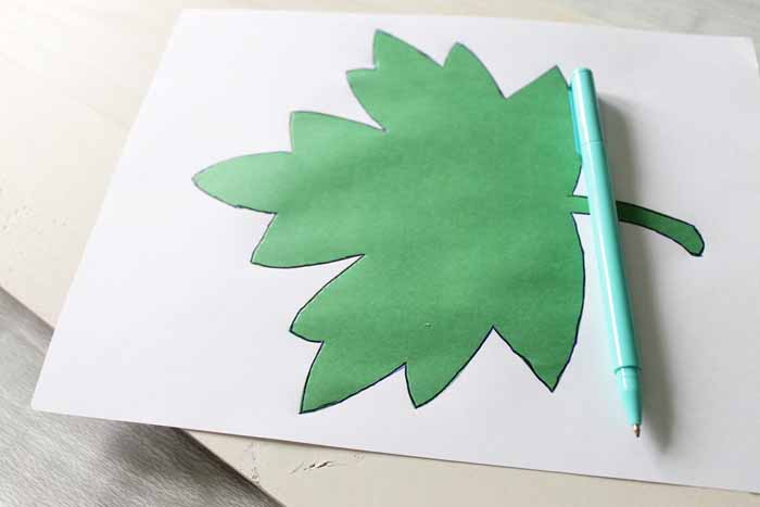 green leaf on white paper on top of unfinished wooden 