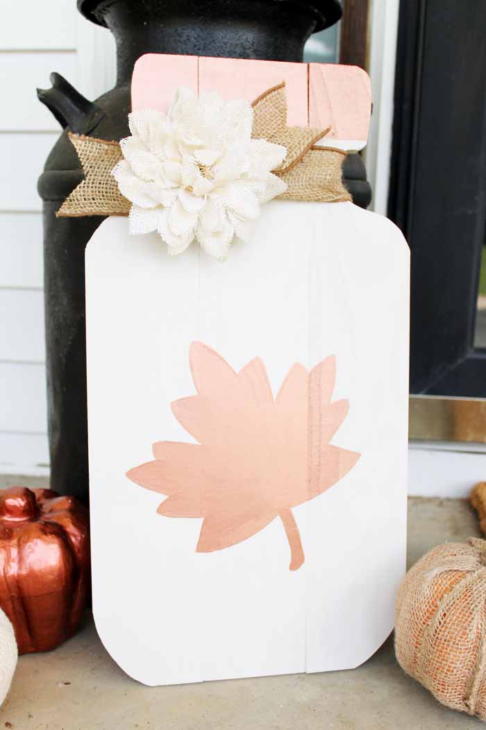 mason jar sign with maple leaf