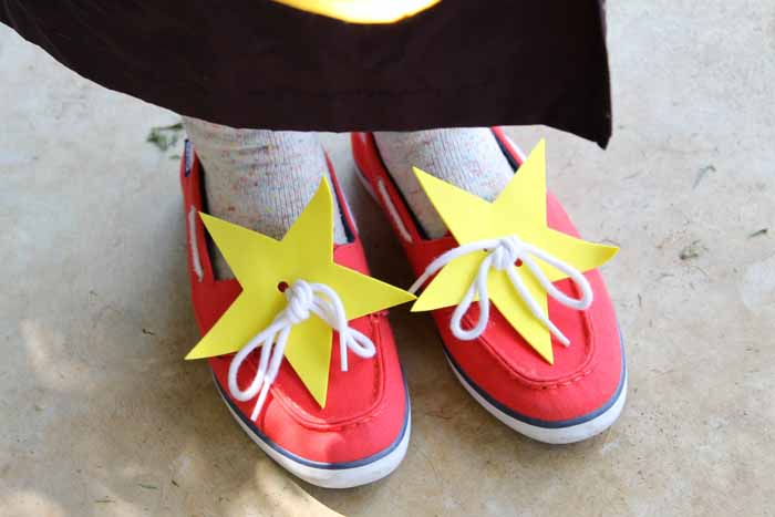 A close up of DIY Miss Frizzle shoes